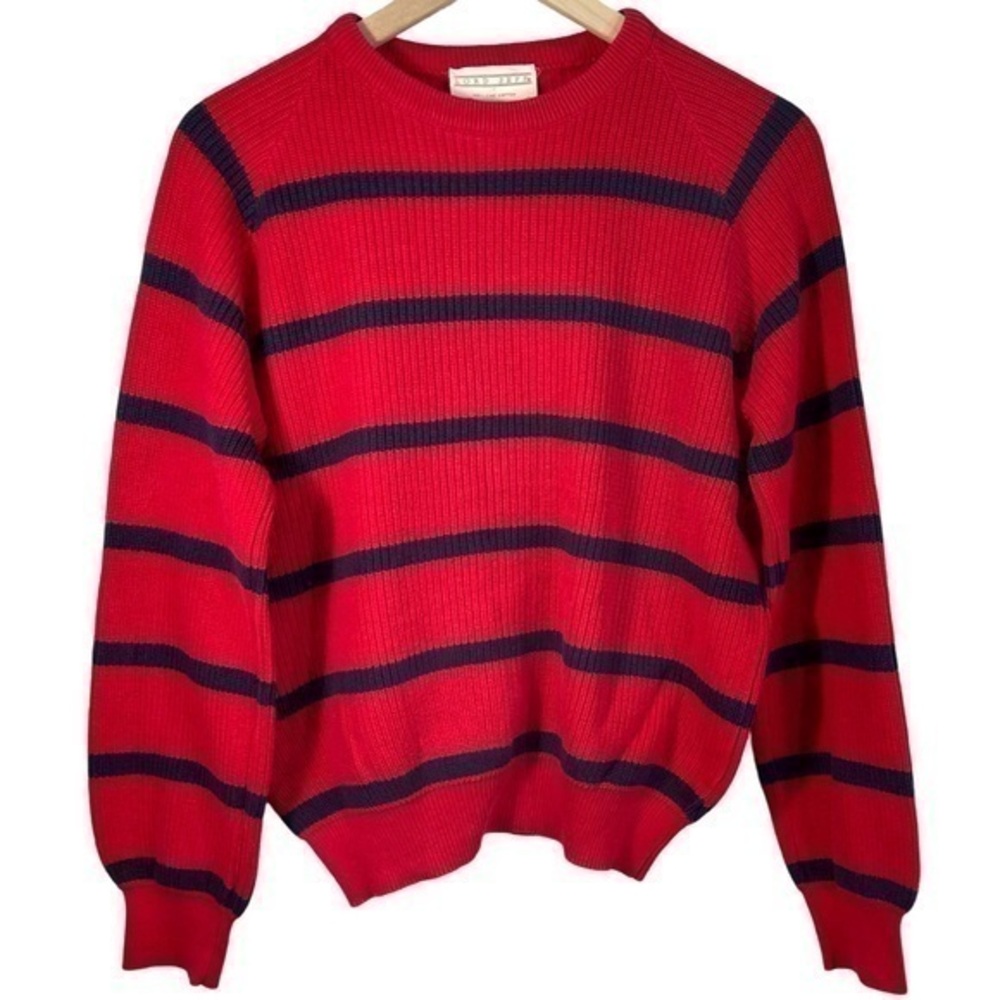 Vintage Lord Jeff Mens Sweater Fine Cotton Size S Color Red/Navy Blue
